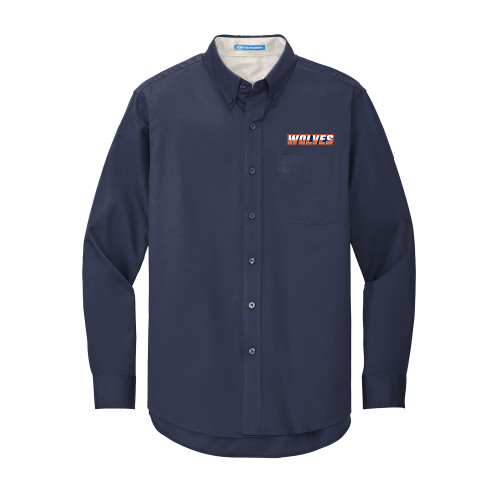  Navy Twill Button Down Long Sleeve - Athletic Wordmark