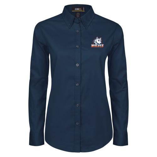  Womens Navy Twill Button Down Long Sleeve  - Mascot