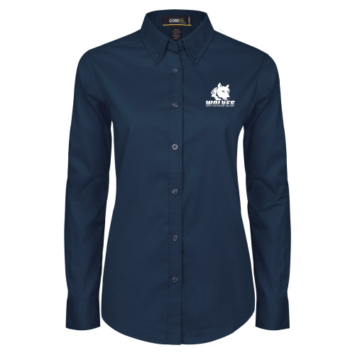  Womens Navy Twill Button Down Long Sleeve  - Mascot