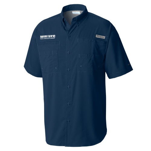  Columbia Navy Tamiami Performance Short Sleeve Shirt - Athletic Wordmark