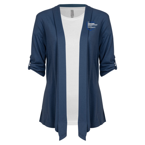  Womens Navy Drape Front Cardigan Sweater  - Institutional Shield