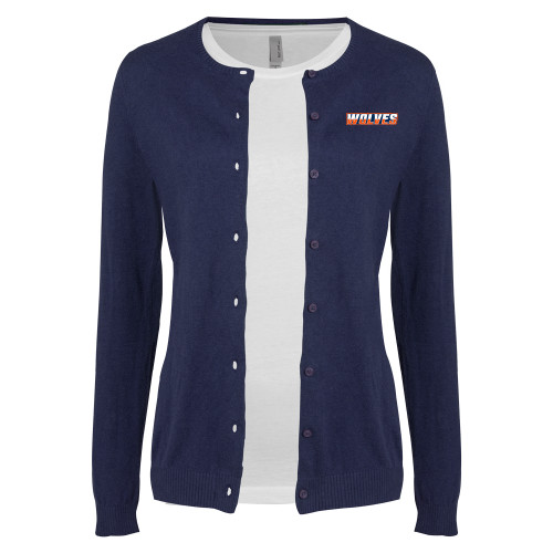  Womens Navy Cardigan Sweater - Athletic Wordmark