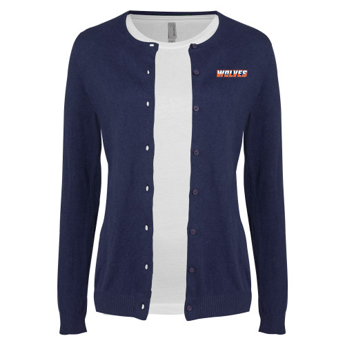  Womens Navy Cardigan Sweater - Athletic Wordmark