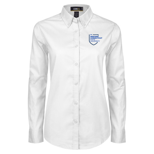  Womens White Twill Button Down Long Sleeve - Institutional Shield