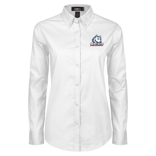  Womens White Twill Button Down Long Sleeve - Mascot