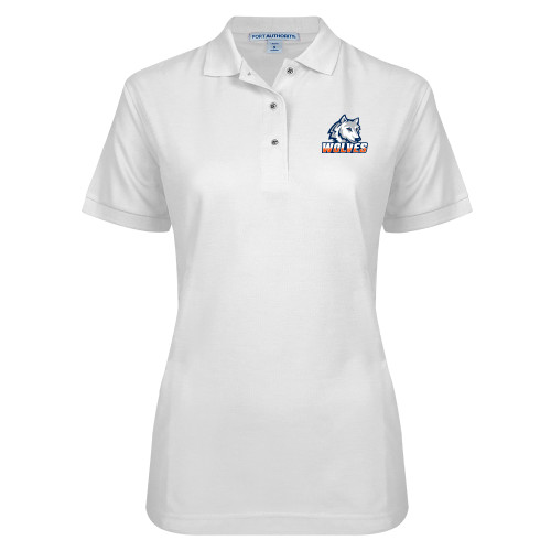  Womens Silk Touch White Pique Polo - Mascot