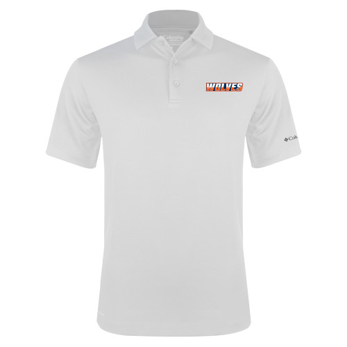  Columbia White Omni Wick Drive Polo - Athletic Wordmark