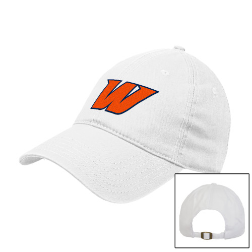 White Unstructured Adjustable Low Profile Hat - W Icon