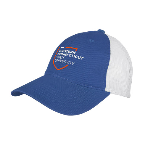  Royal/White Mesh Back Unstructured Low Profile Hat - Institutional Shield