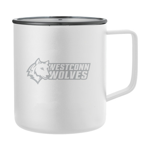  Rover Camp Vacuum Insulated White Mug 14oz - Westconn Wolves Mascot Head Left Engraved