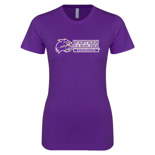  Next Level Womens Purple Boyfriend Tee - Mascot Head Next to Wordmark