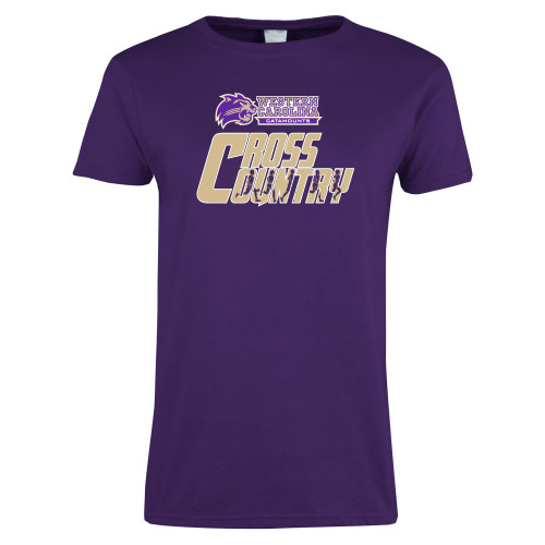  Womens Purple Short Sleeve Tee - WCU Cross Country with Runner Silhouettes