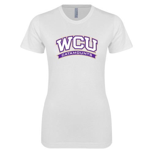  Next Level Womens White Boyfriend Tee - Arched WCU Catamounts Mark
