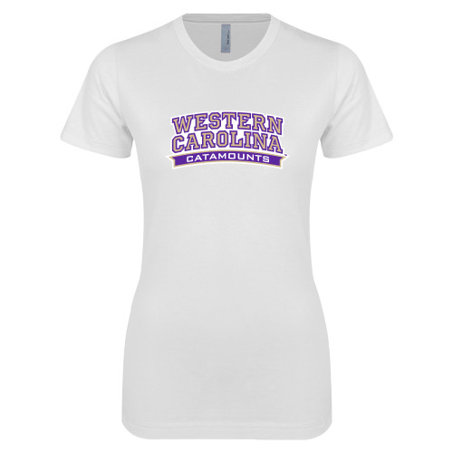 Next Level Womens White Boyfriend Tee - Western Carolina Catamounts Arched