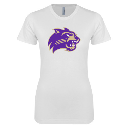  Next Level Womens White Boyfriend Tee - Catamount Head