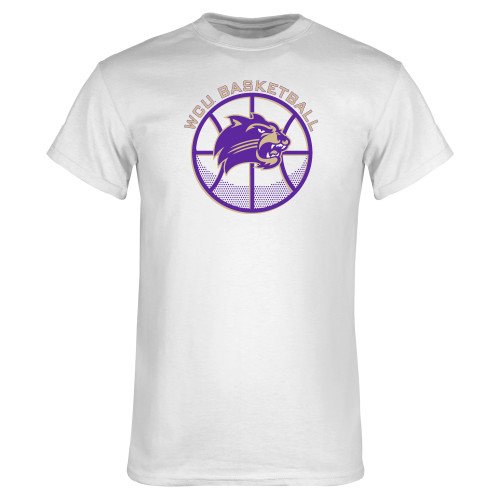  White T Shirt - WCU Basketball with Half Tone Ball