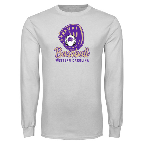  White Long Sleeve T Shirt - WCU Baseball with Glove