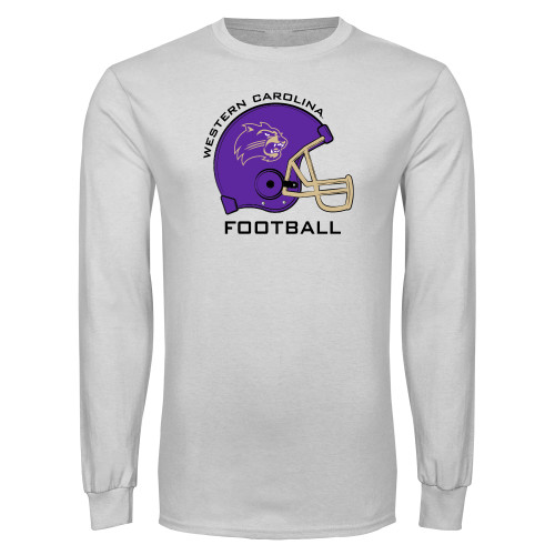  White Long Sleeve T Shirt - WCU Football with Helmet
