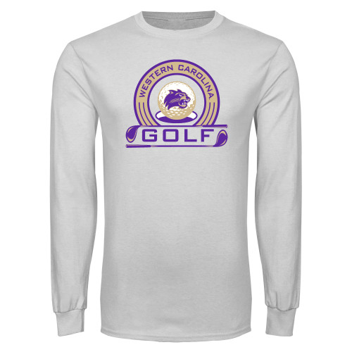  White Long Sleeve T Shirt - WCU Golf with Hole in One and Clubs