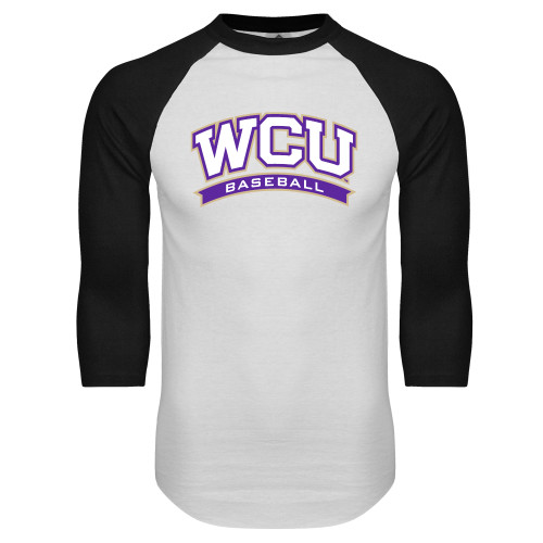  White/Black Raglan Baseball T Shirt - WCU Baseball