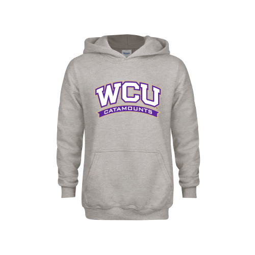  Youth Grey Fleece Hood - Arched WCU Catamounts Mark