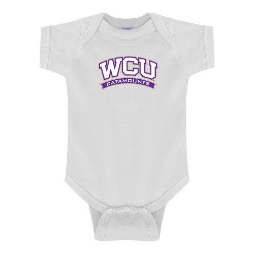  White Infant Onesie - Arched WCU Catamounts Mark