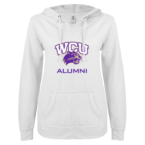 Western Carolina ENZA Womens White V Notch Raw Edge Fleece Hoodie