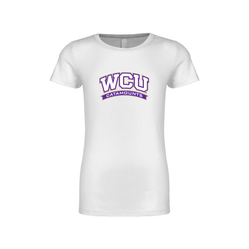  Next Level Girls White Fashion Fit T Shirt - Arched WCU Catamounts Mark