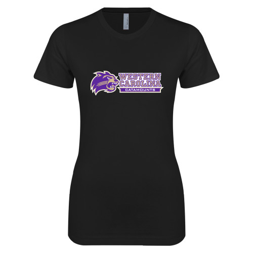  Next Level Womens Black Boyfriend Tee - Mascot Head Next to Wordmark