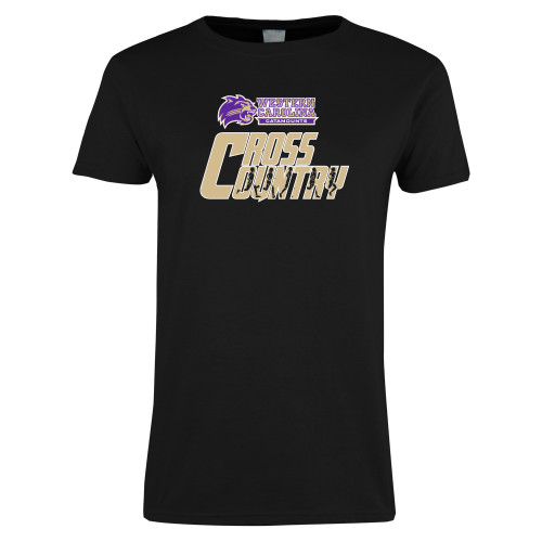  Womens Black Short Sleeve Tee - WCU Cross Country with Runner Silhouettes