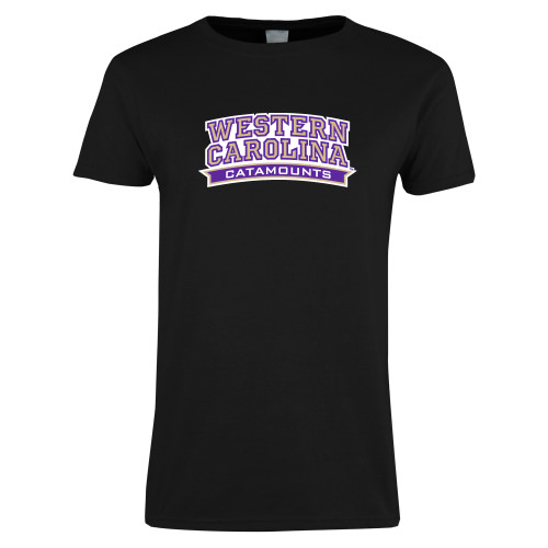  Womens Black Short Sleeve Tee - Western Carolina Catamounts Arched