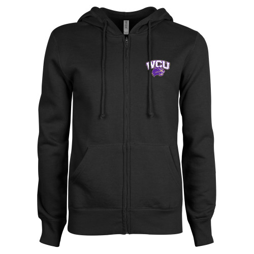  ENZA Womens Black Fleece Full Zip Hoodie - Primary Athletic Mark