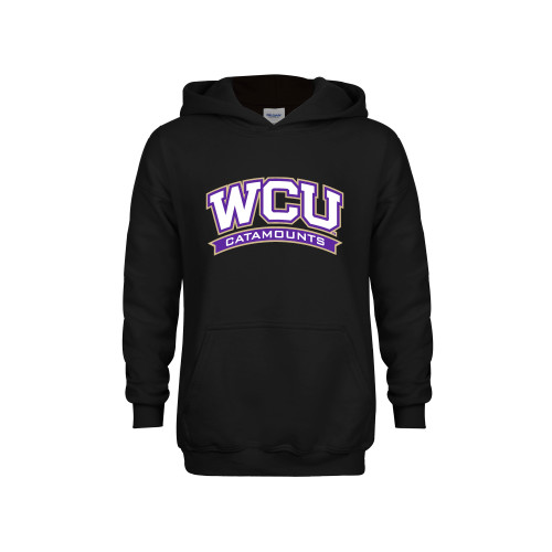  Youth Black Fleece Hoodie - Arched WCU Catamounts Mark