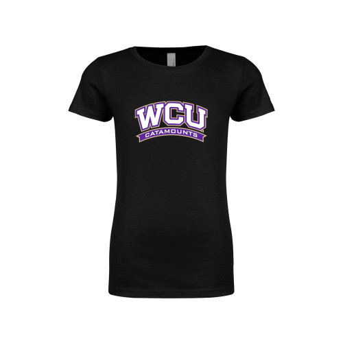  Next Level Girls Black Fashion Fit T Shirt - Arched WCU Catamounts Mark