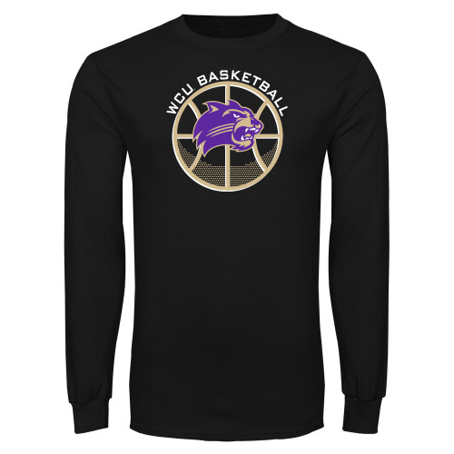  Black Long Sleeve T Shirt - WCU Basketball with Half Tone Ball