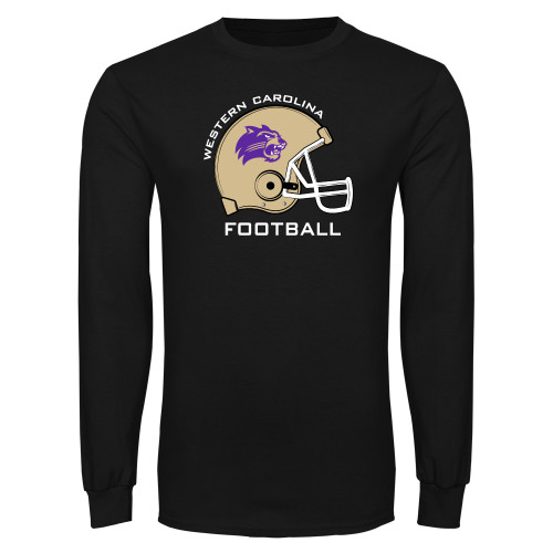  Black Long Sleeve T Shirt - WCU Football with Helmet