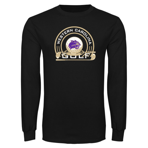  Black Long Sleeve T Shirt - WCU Golf with Hole in One and Clubs