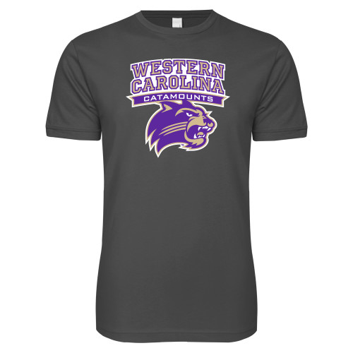  Next Level Charcoal SoftStyle T Shirt - Arched Wordmark Over Mascot Head