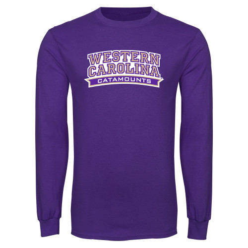  Purple Long Sleeve T Shirt - Western Carolina Catamounts Arched