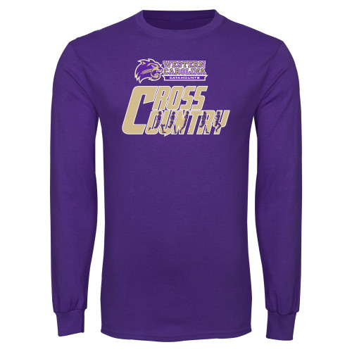  Purple Long Sleeve T Shirt - WCU Cross Country with Runner Silhouettes