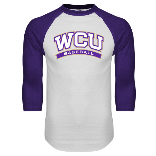  White/Purple Raglan Baseball T Shirt - WCU Baseball