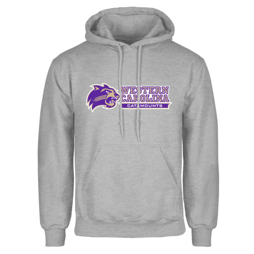 Grey Fleece Hoodie - Mascot Head Next to Wordmark