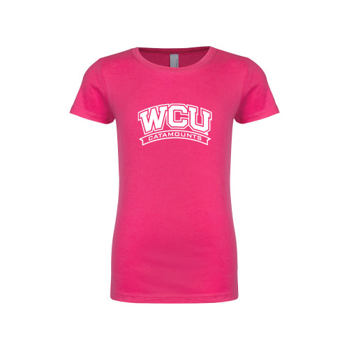  Next Level Girls Fuchsia Fashion Fit T Shirt - Arched WCU Catamounts Mark