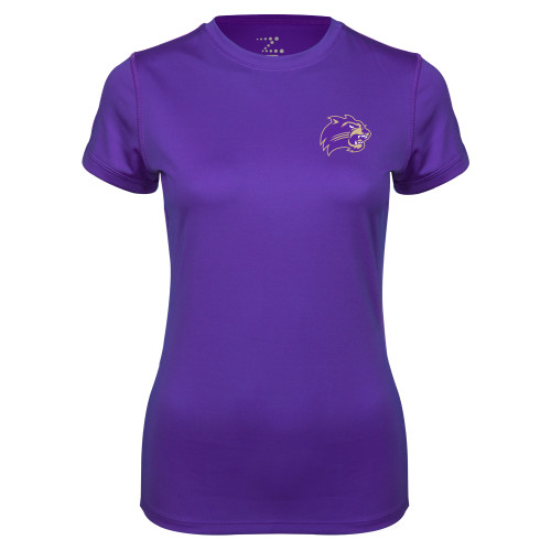  Womens Purple Performance Tee - Catamount Head