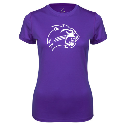  Womens Purple Performance Tee - Catamount Head One Color