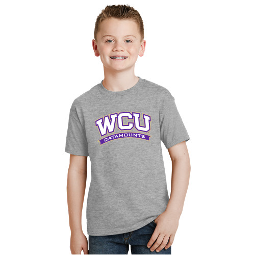  Youth Grey T Shirt - Arched WCU Catamounts Mark