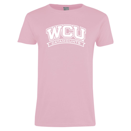  Womens Pink Short Sleeve Tee - Arched WCU Catamounts Mark