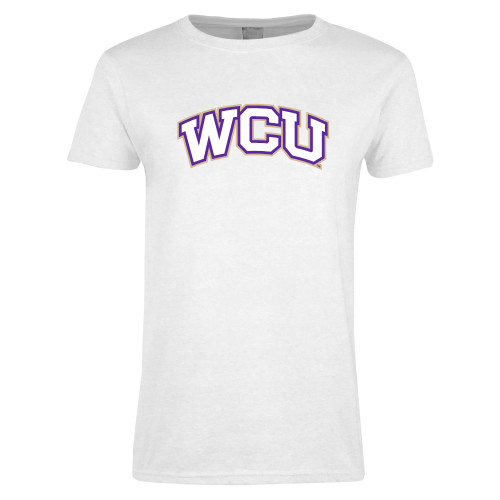  Womens White Short Sleeve Tee - WCU Arched