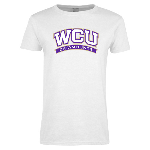  Womens White Short Sleeve Tee - Arched WCU Catamounts Mark