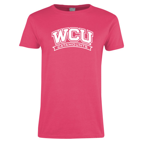  Womens Hot Pink Short Sleeve Tee - Arched WCU Catamounts Mark